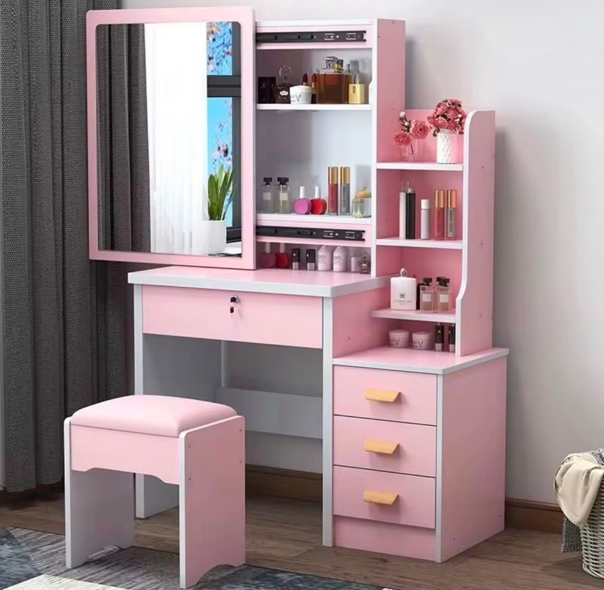 WhatsApp Image 2026-06-09 at 6.18.56 AM Pink Princess Dressing Table with Sliding Mirror